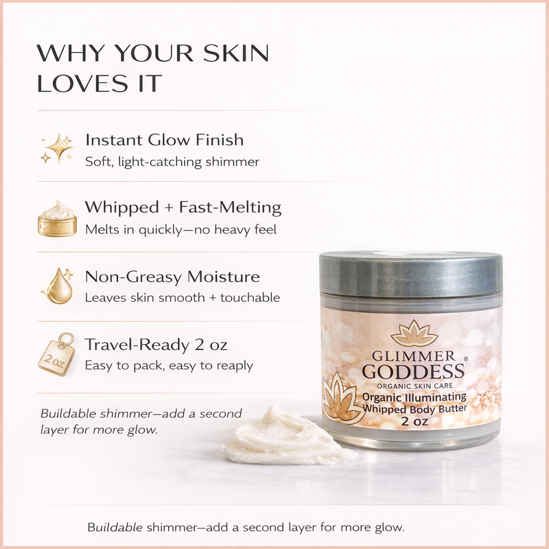 Glimmer Goddess® Organic Skin Care Organic Shimmer Body Butter 2 oz – Travel Shimmer White Smoke Bronze (Single Jar) / Subtle Level 1,Bronze (Single Jar) / Sexy Level 2,Bronze (Single Jar) / Super Level 3,Diamond (Single Jar) / Subtle Level 1,Diamond (Single Jar) / Sexy Level 2,Diamond (Single Jar) / Super Level 3,Gold (Single Jar) / Subtle Level 1,G