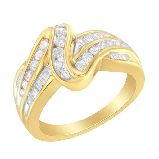 Bids.com 10K Yellow Gold 3/4 Cttw Channel Set Round and Baguette-cut Diamond Double Shank Bypass Ring (J-K Color, I1-I2 Clarity) - Size 6.75 Rings White Smoke 7 / Yellow.Gold,7.25 / Yellow.Gold,6.75 / Yellow.Gold