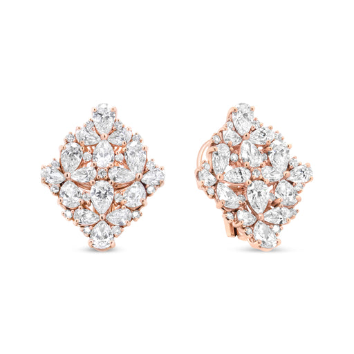 Bids.com 18K Rose Gold 8 1/3 Cttw Pear and Round Diamond Floral Cluster Omega Earrings (F-G Color, VS1-VS2 Clarity) Earrings White Smoke Rose.Gold / 8.36
