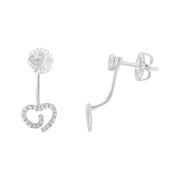 Bids.com .925 Sterling Silver 1/4 Cttw Diamond Swirl Heart Front/Back Earrings (I-J Color, I2-I3 Clarity) Earrings White Smoke White.Sterling Silver / 0.26