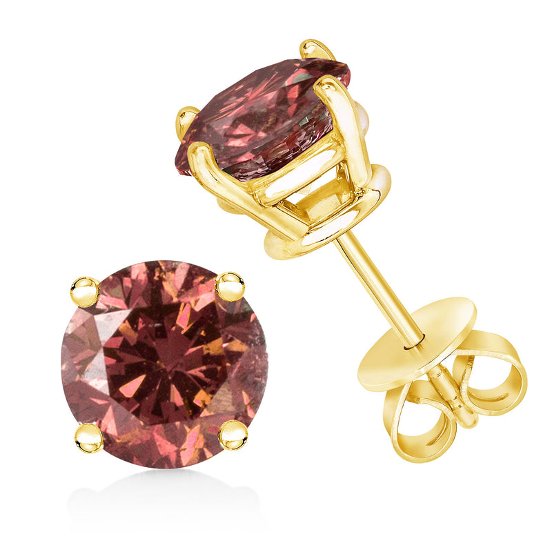 Bids.com 14K Yellow Gold 1.00 Cttw Round Brilliant Cut Lab Grown Pink Diamond 4-Prong Classic Solitaire Earrings (Pink Color, VVS2-VS1 Clarity) Earrings White Smoke Yellow.Gold / 1