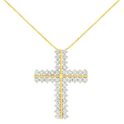 Bids.com 10K Yellow Gold 4.0 Cttw Diamond Two Row Cross 18" Pendant Necklace (J-K Clarity, I1-I2 Color) Necklaces White Smoke Yellow.Gold / 18