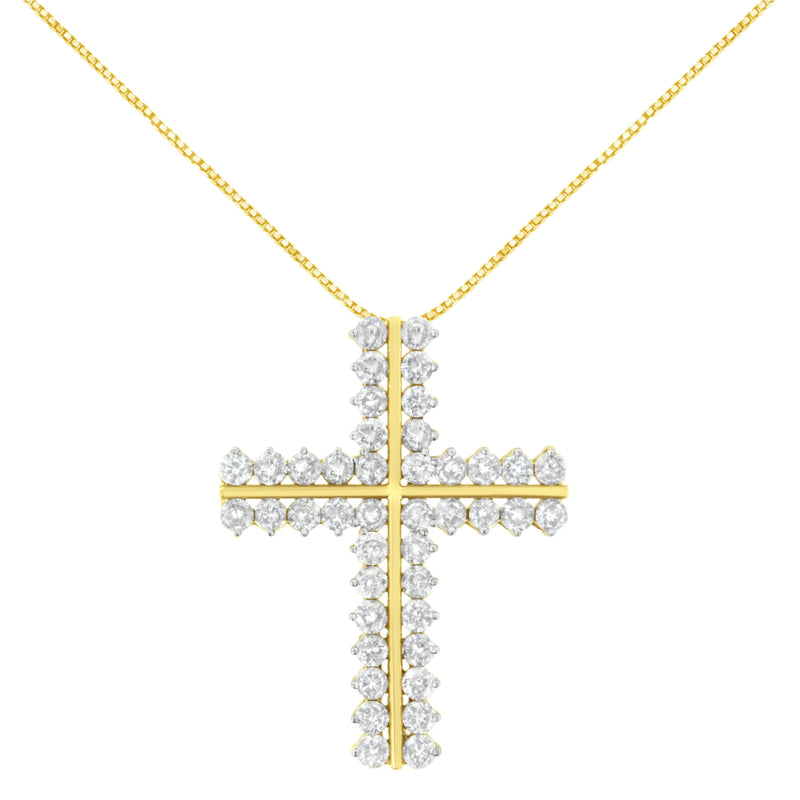 Bids.com 10K Yellow Gold 4.0 Cttw Diamond Two Row Cross 18" Pendant Necklace (J-K Clarity, I1-I2 Color) Necklaces White Smoke Yellow.Gold / 18