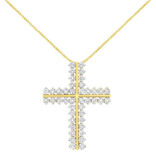 Bids.com 10K Yellow Gold 4.0 Cttw Diamond Two Row Cross 18" Pendant Necklace (J-K Clarity, I1-I2 Color) Necklaces White Smoke Yellow.Gold / 18