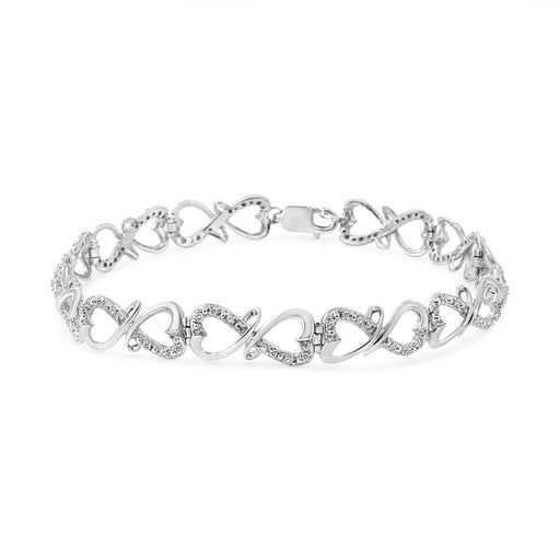 Bids.com .925 Sterling Silver 1/3 Cttw Round-Cut Diamond Double Heart Infinity Link 7.25" Bracelet (H-I Color, I3 Clarity) Bracelets White Smoke White.Sterling Silver / 7.25