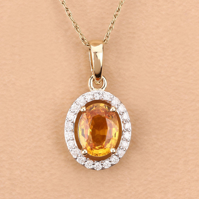 Bids.com 1.78 Carat Genuine Yellow Sapphire and White Diamond 14K Yellow Gold Pendant Pendants Tan