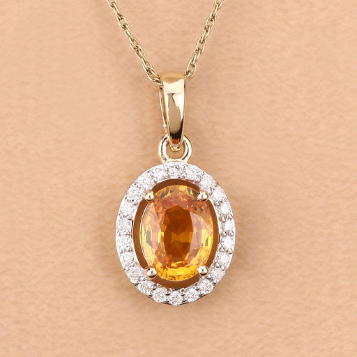 Bids.com 1.78 Carat Genuine Yellow Sapphire and White Diamond 14K Yellow Gold Pendant Pendants Tan