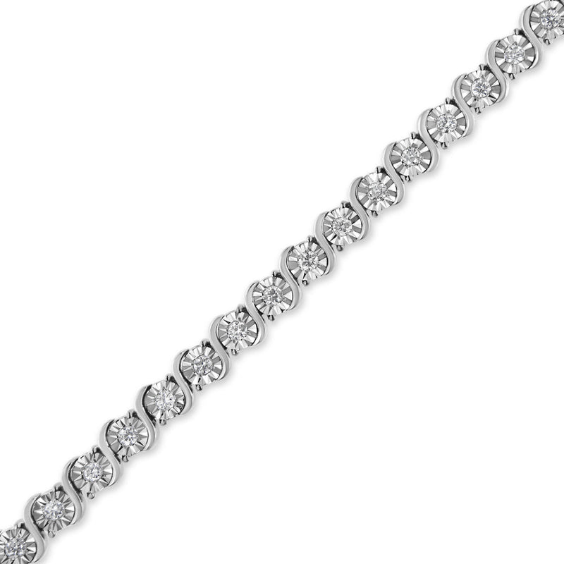 Bids.com 14K White Gold 1.00 Cttw Lab Grown Diamond Round Miracle Plate and "S" Link Tennis Bracelet (F-G Color, VS2-SI1 Clarity) Size 7" Bracelets White Smoke White.Gold / 7