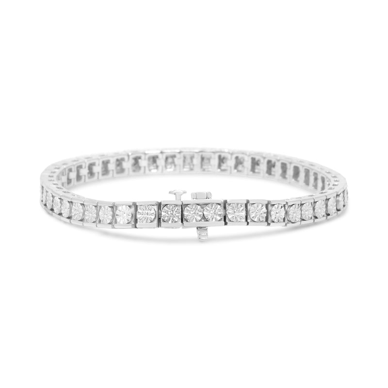 Bids.com .925 Sterling Silver 1/4 Cttw Miracle Set Diamond and Bead Link 7.25" Tennis Bracelet (I-J Color, I2-I3 Clarity) Bracelets White Smoke White.Sterling Silver / 7.25