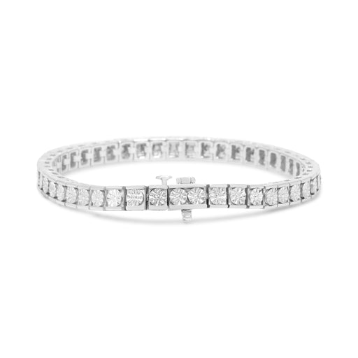 Bids.com .925 Sterling Silver 1/4 Cttw Miracle Set Diamond and Bead Link 7.25" Tennis Bracelet (I-J Color, I2-I3 Clarity) Bracelets White Smoke White.Sterling Silver / 7.25