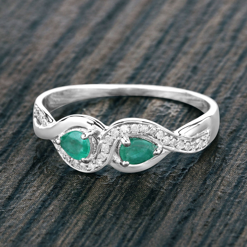 Bids.com 0.35 Carat Genuine Zambian Emerald and White Diamond 14K White Gold Ring Rings Dim Gray size 7.00,size 5.00,size 6.00,size 8.00,size 9.00