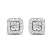 Bids.com 10K White Gold 1.0 Cttw Round and Princess Cut Diamond Composite Open Halo Stud Earrings (H-I Color, SI1-SI2 Clarity) Earrings Gray White.Gold / 0.96