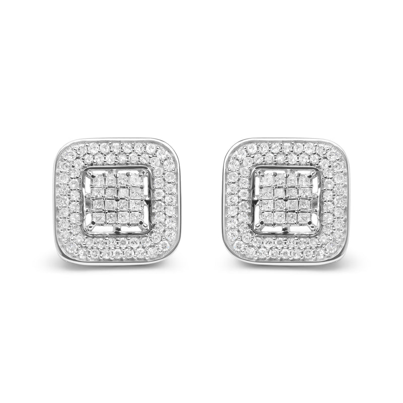Bids.com 10K White Gold 1.0 Cttw Round and Princess Cut Diamond Composite Open Halo Stud Earrings (H-I Color, SI1-SI2 Clarity) Earrings Gray White.Gold / 0.96