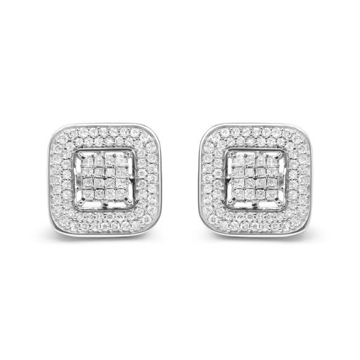 Bids.com 10K White Gold 1.0 Cttw Round and Princess Cut Diamond Composite Open Halo Stud Earrings (H-I Color, SI1-SI2 Clarity) Earrings Gray White.Gold / 0.96