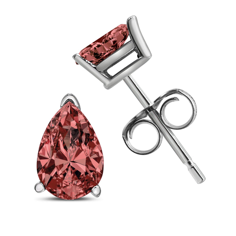 Bids.com 14K White Gold 1/2 Cttw Lab Grown Pink Pear Diamond 3 Prong Set Martini Solitaire Stud Earrings (Pink Color, VS2-SI1 Clarity) Earrings White Smoke White.Gold / 0.5
