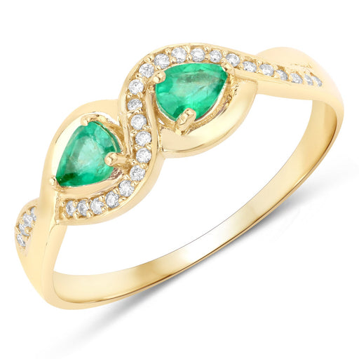 Bids.com 0.35 Carat Genuine Zambian Emerald and White Diamond 14K Yellow Gold Ring Rings White Smoke size 5.00,size 6.00,size 7.00,size 8.00,size 9.00