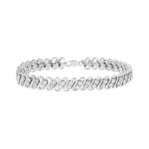 Bids.com .925 Sterling Silver 1/4 cttw Round-Cut Diamond Double Row Wrapped S-Link Bracelet (I-J Color, I2-I3 Clarity) - Size 7.25" Bracelets White Smoke White.Sterling Silver / 7.25