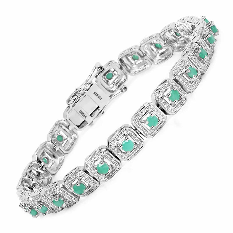 Bids.com 2.40 Carat Genuine Emerald .925 Sterling Silver Bracelet Bracelets White Smoke size 7.50