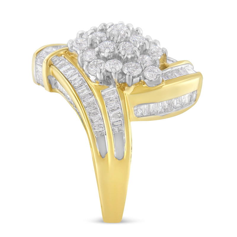 Bids.com 10K Yellow Gold Round and Baguette Diamond Crossover Cluster Ring (3 Cttw, I-J Color, I1-I2 Clarity) - Size 7-1/2 Rings White Smoke 7 / Yellow.Gold,6.5 / Yellow.Gold,8 / Yellow.Gold,6 / Yellow.Gold,7.5 / Yellow.Gold