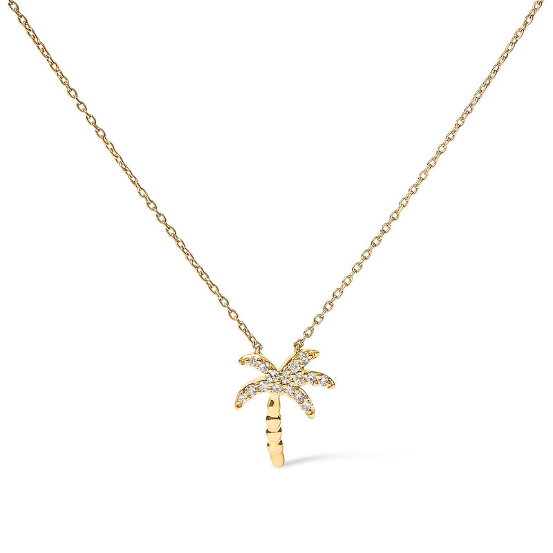 Bids.com 10K Yellow Gold 1/10 Cttw Round Diamond Palm Tree 18" Inch Pendant Necklace (H-I Color, I1-I2 Clarity) Necklaces White Smoke Yellow.Gold / 18