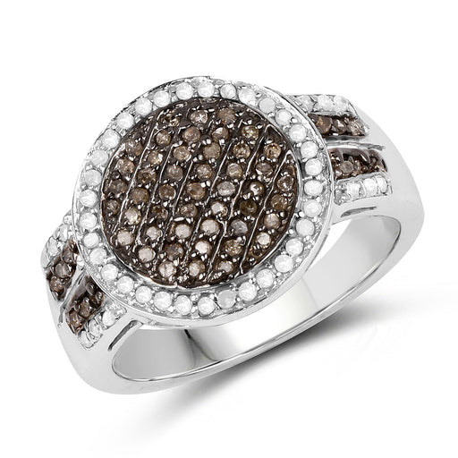 Bids.com 0.44 Carat Genuine Champagne Diamond and White Diamond .925 Sterling Silver Ring Rings White Smoke size 8.00,size 6.00,size 7.00,size 9.00,size 5.00