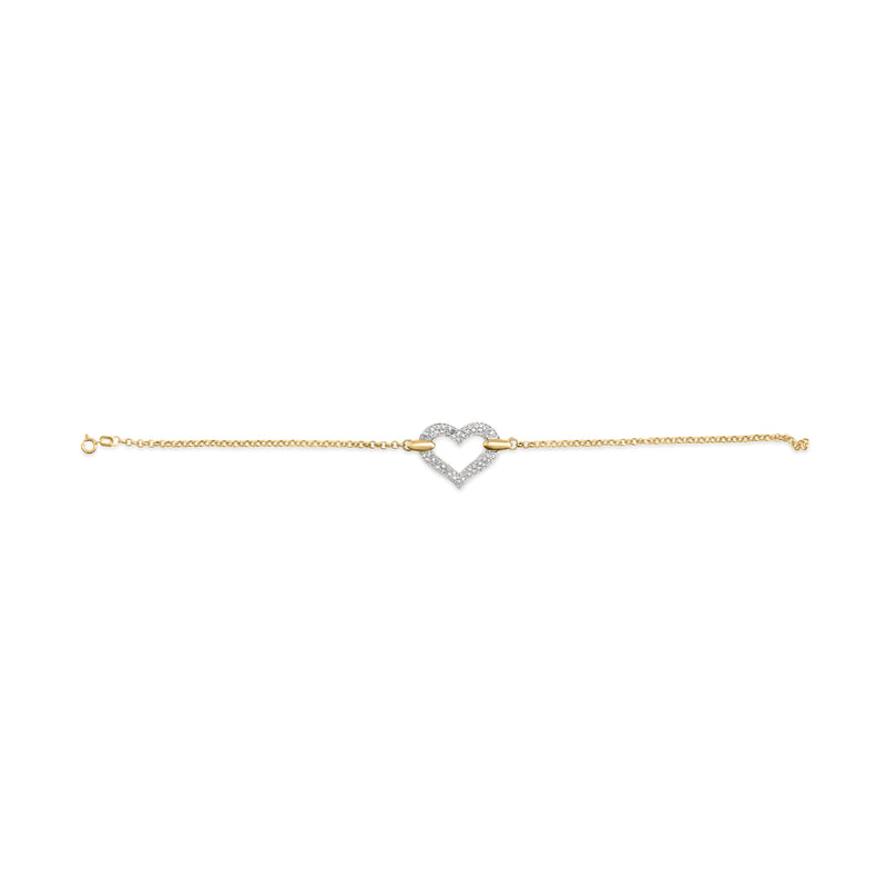 Bids.com 10K Two Tone Gold 1/4 Cttw Diamond Encrusted Heart Charm 7" Bracelet (H-I Color, I1-I2 Clarity) Bracelets White Smoke YellowWhite.Gold / 7