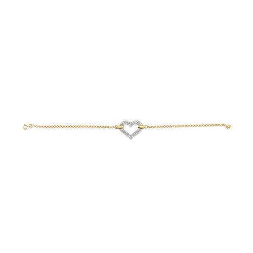 Bids.com 10K Two Tone Gold 1/4 Cttw Diamond Encrusted Heart Charm 7" Bracelet (H-I Color, I1-I2 Clarity) Bracelets White Smoke YellowWhite.Gold / 7