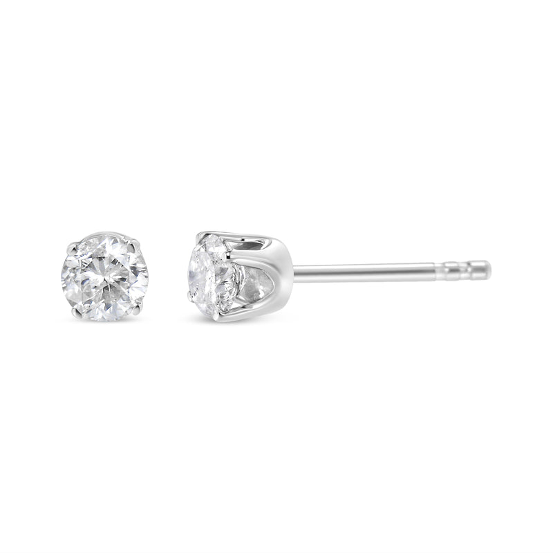 Bids.com AGS Certified 14K White Gold 1.0 Cttw 4-Prong Set Brilliant Round-Cut Solitaire Diamond Push Back Stud Earrings (E-F Color, SI2-I1 Clarity) Earrings White Smoke White.Gold / 1