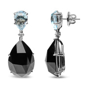 Bids.com 18K White Gold 1/5 Cttw Diamond with Pear Cut Sky Blue Topaz and Pear-Cut Black Onyx Gemstone Dangle Earring (G-H Color, SI1-SI2 Clarity) Earrings White Smoke White.Gold / 0.18