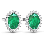 Bids.com 2.66 Carat Genuine Zambian Emerald and White Diamond 14K White Gold Earrings Earrings White Smoke