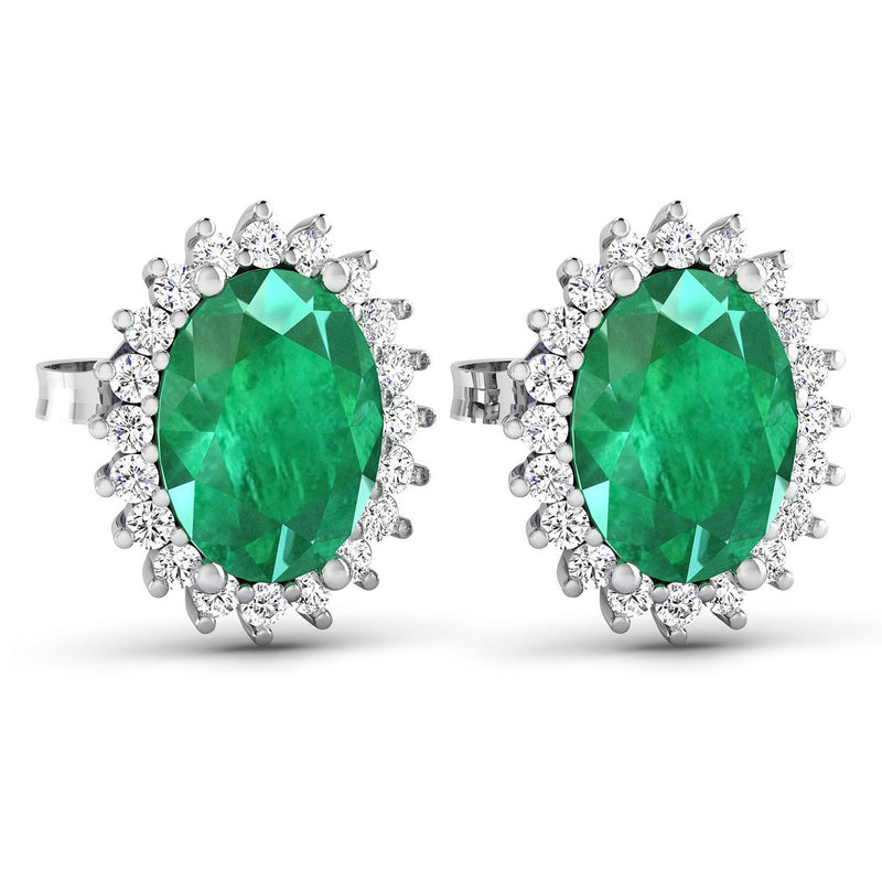 Bids.com 2.66 Carat Genuine Zambian Emerald and White Diamond 14K White Gold Earrings Earrings White Smoke