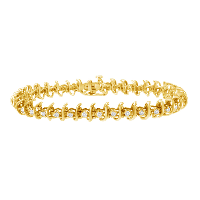 Bids.com 10KT Yellow Gold Plated .925 Sterling Silver 1 cttw Prong-Set Diamond Link Bracelet (J-K, I1-I2) - 7.5" Bracelets White Smoke Yellow.Sterling Silver / 7.5