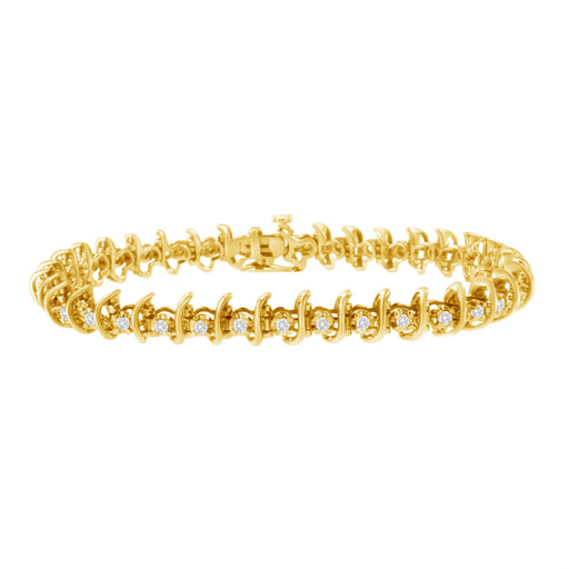 Bids.com 10KT Yellow Gold Plated .925 Sterling Silver 1 cttw Prong-Set Diamond Link Bracelet (J-K, I1-I2) - 7.5" Bracelets White Smoke Yellow.Sterling Silver / 7.5