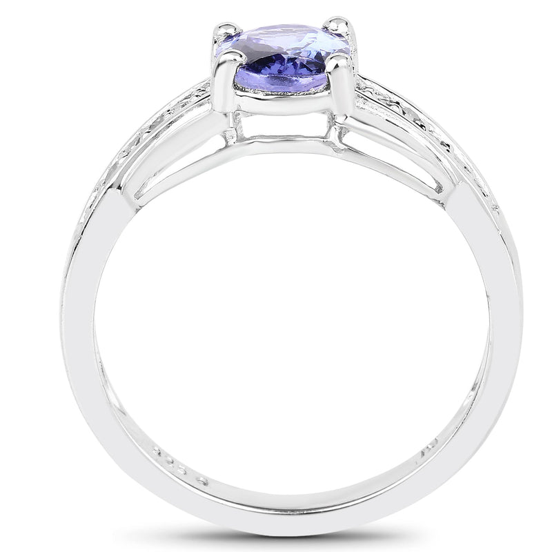 Bids.com 1.27 Carat Genuine Tanzanite and White Diamond .925 Sterling Silver Ring Rings White Smoke size 6.00,size 8.00,size 5.00,size 7.00,size 9.00