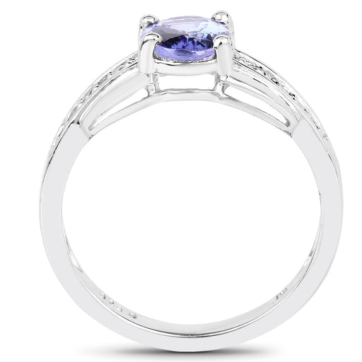 Bids.com 1.27 Carat Genuine Tanzanite and White Diamond .925 Sterling Silver Ring Rings White Smoke size 6.00,size 8.00,size 5.00,size 7.00,size 9.00