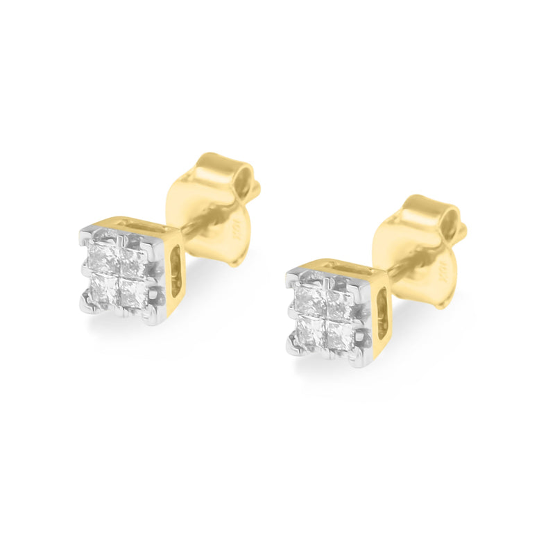 Bids.com 10k Yellow Gold Princess Diamond Quad Stud Earrings (1/4 cttw, J-K Color, I2-I3 Clarity) Earrings White Smoke Yellow.Gold / 0.26