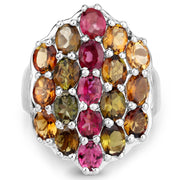 Bids.com 5.89 Carat Genuine Multi Tourmaline .925 Sterling Silver Ring Rings White Smoke size 9.00,size 5.00,size 6.00,size 7.00,size 8.00