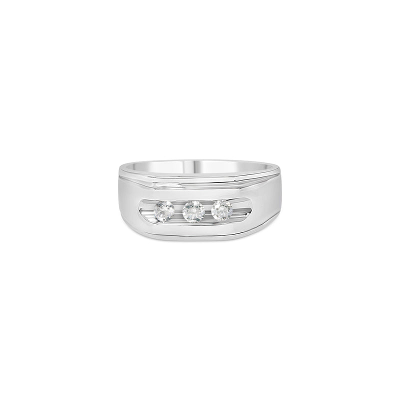 Bids.com Men's .925 Sterling Silver 1/3 Cttw Diamond Channel Set 3 Stone Ring Band (I-J Color, I3 Clarity) - Ring Size 10 Rings Light Gray 10 / White.Sterling Silver,9 / White.Sterling Silver,11 / White.Sterling Silver,12 / White.Sterling Silver