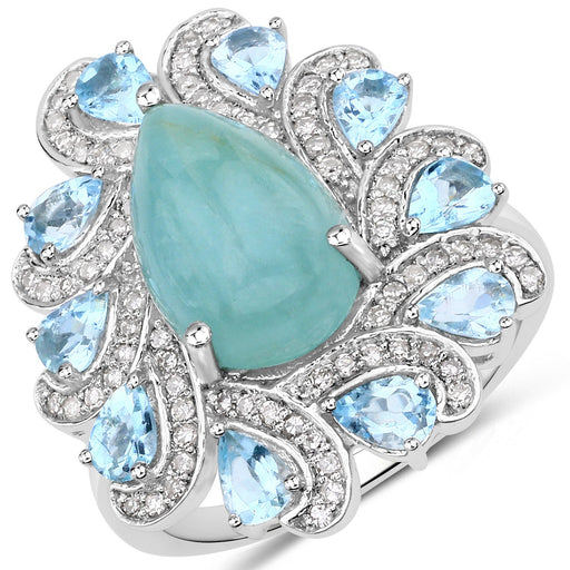 Bids.com 5.23 Carat Genuine Aquamarine and White Diamond .925 Sterling Silver Ring Rings White Smoke size 7.00,size 6.00,size 8.00