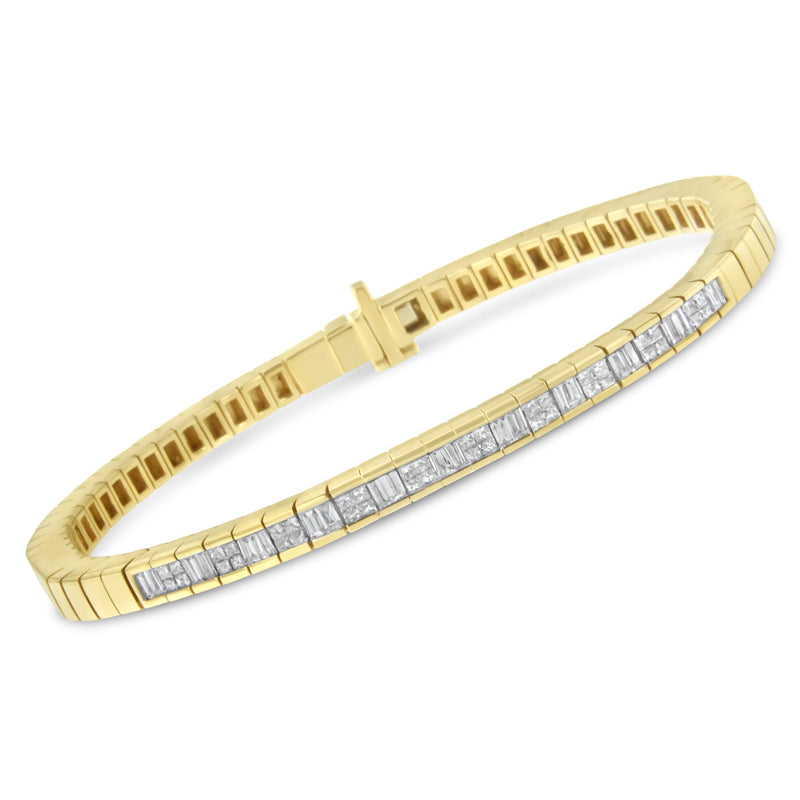 Bids.com 14K Yellow Gold 1-1/10 Cttw Princess & Baguette Cut Diamond 7" Alternating Stone Eternity Tennis Bracelet (G-H Color, VS1-VS2 Clarity) Bracelets White Smoke Yellow.Gold / 7