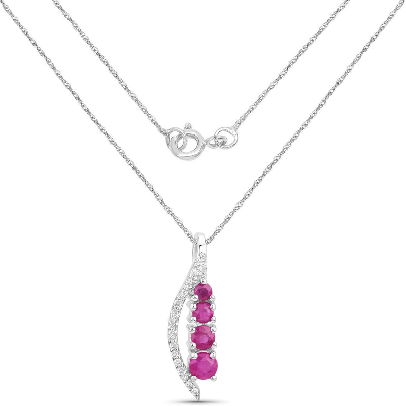 Bids.com 0.43 Carat Genuine Ruby and White Diamond 14K White Gold Pendant Pendants White Smoke