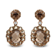 Bids.com 18K Rose Gold Diamond Accent and  Lemon and Oval Smoky Color Quartz Gemstone Dangle Drop Earring (G-H Color, SI1-SI2 Clarity) Earrings White Smoke Rose.Gold / 0.09