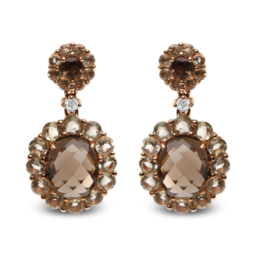Bids.com 18K Rose Gold Diamond Accent and  Lemon and Oval Smoky Color Quartz Gemstone Dangle Drop Earring (G-H Color, SI1-SI2 Clarity) Earrings White Smoke Rose.Gold / 0.09