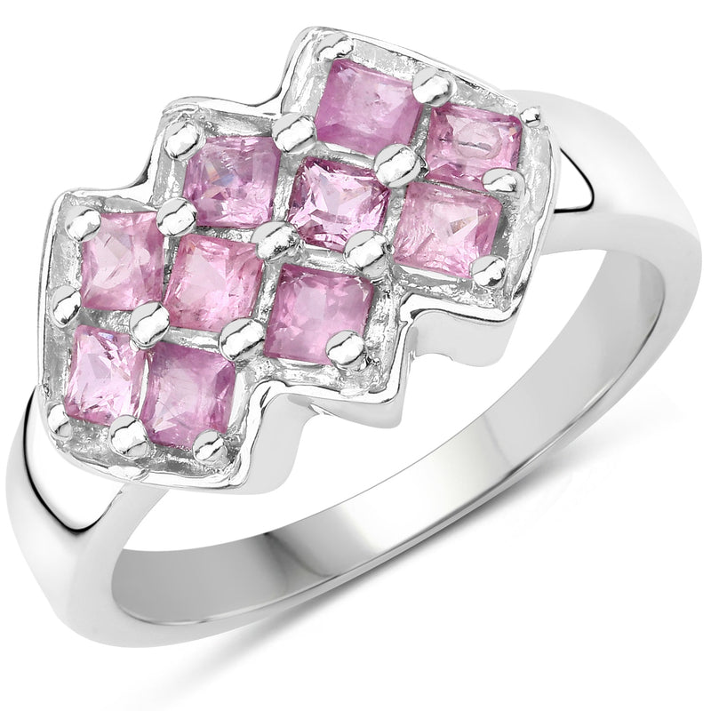 Bids.com 1.20 Carat Genuine Pink Sapphire .925 Sterling Silver Ring Rings White Smoke size 7.00,size 5.00,size 6.00,size 8.00,size 9.00