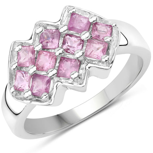Bids.com 1.20 Carat Genuine Pink Sapphire .925 Sterling Silver Ring Rings White Smoke size 7.00,size 5.00,size 6.00,size 8.00,size 9.00