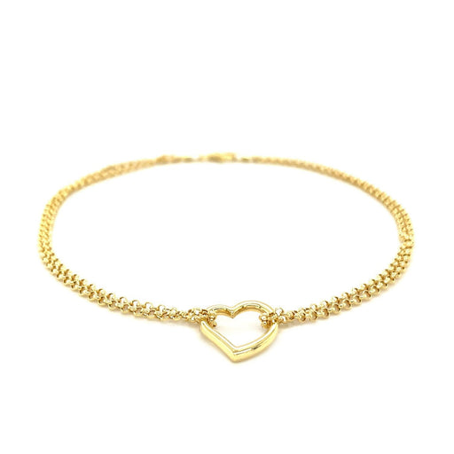Bids.com 14k Yellow Gold Double Rolo Chain Anklet with an Open Heart Station Accessories White Smoke 10 / Yellow Gold