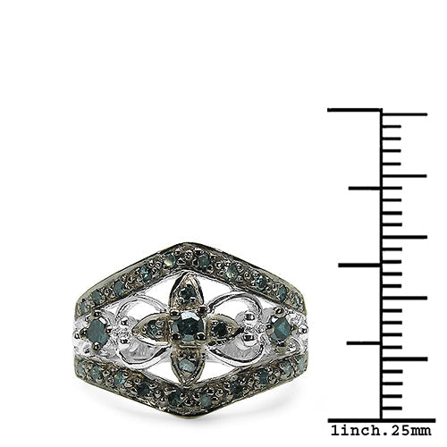 Bids.com 0.47 Carat Genuine Blue Diamond .925 Sterling Silver Ring Rings White Smoke size 6.00,size 7.00,size 8.00,size 9.00
