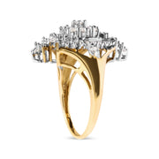 Bids.com 10K Yellow Gold 1 Cttw Round and Baguette cut Diamond Cluster and Rhombus Halo Ring (H-I Color, I1-I2 Clarity) - Ring Size 7 Rings White Smoke 7 / Yellow.Gold