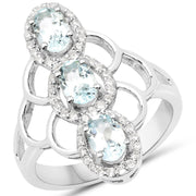 Bids.com 1.54 Carat Genuine Aquamarine and White Zircon .925 Sterling Silver Ring Rings White Smoke size 6.00,size 8.00,size 7.00,size 5.00,size 9.00
