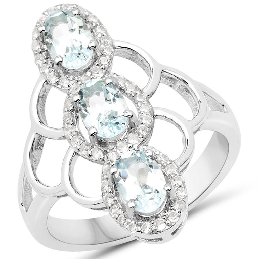 Bids.com 1.54 Carat Genuine Aquamarine and White Zircon .925 Sterling Silver Ring Rings White Smoke size 6.00,size 8.00,size 7.00,size 5.00,size 9.00